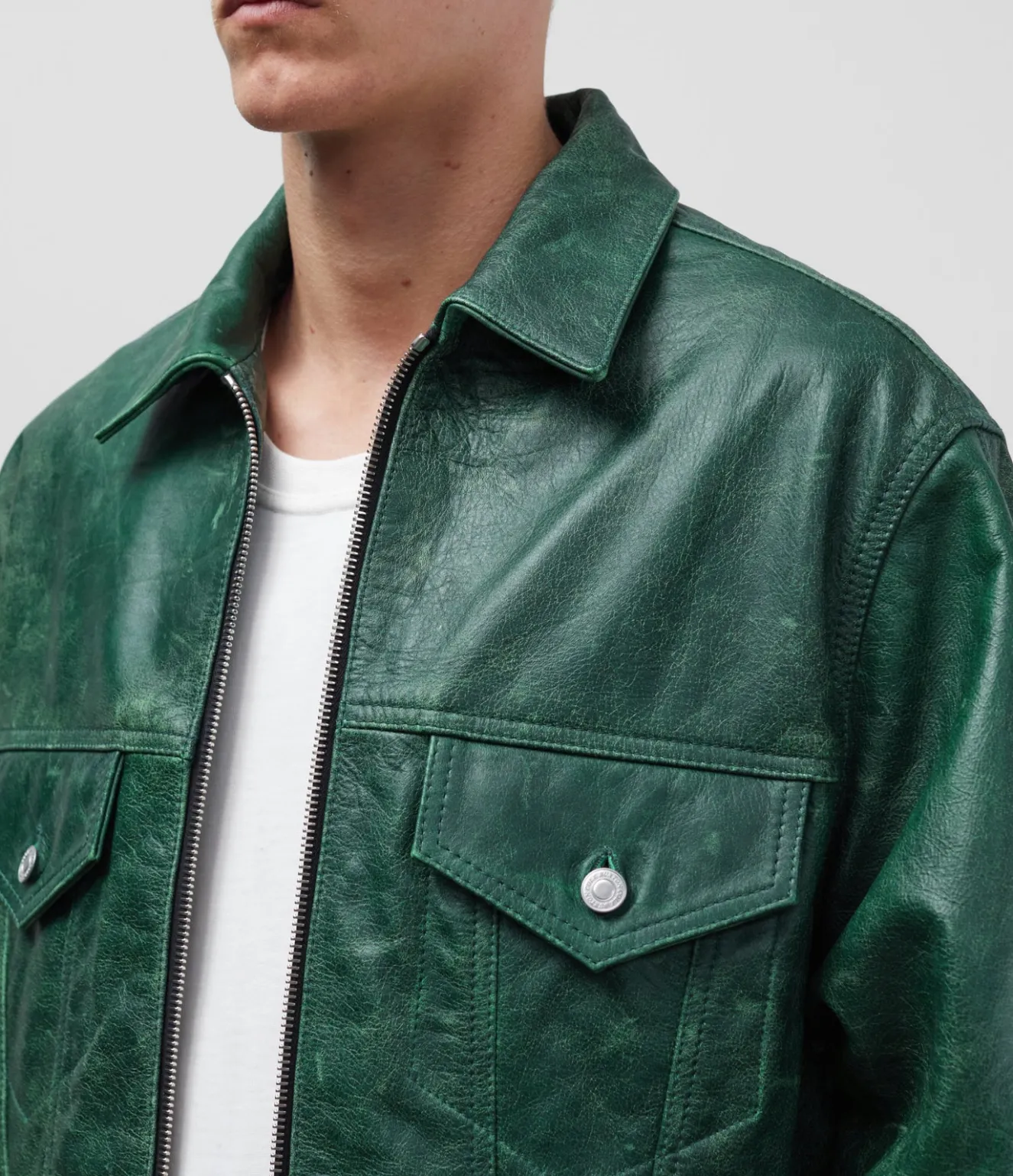 CB CRACKED LEATHER TRUCKER Outerwear|Leather